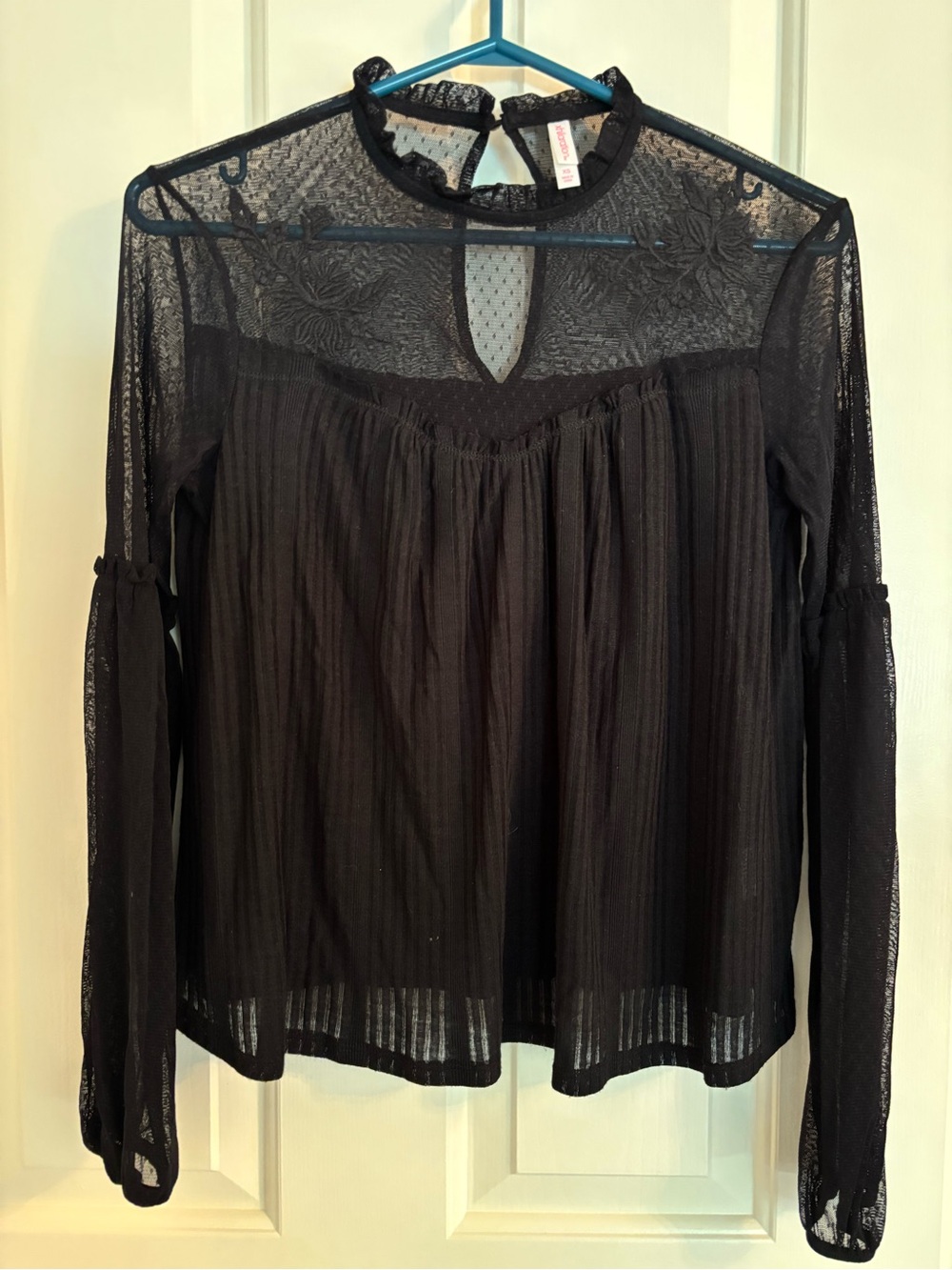 Semi-sheer mesh lace loose fit blouse